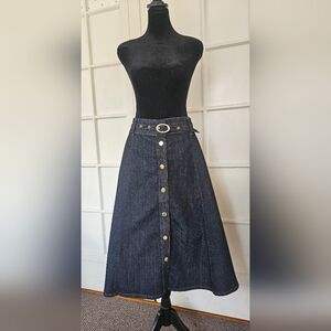 Pilcro for Anthropologie Belted Dark Denim Skirt, Size 12, New Condition
